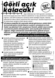 Türkischsprachiger Flyer „Görli açık kalacak!“ des Bündnis Görli Zaunfrei mit Argumenten gegen den Zaun.