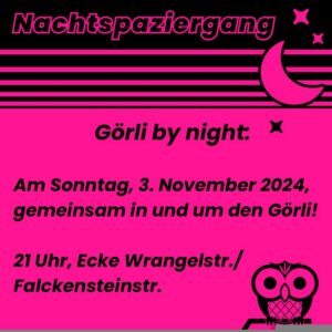 Plakat 'Nachtspaziergang – Görli by night', So. 3. November 2024, 21 Uhr, Ecke Wrangelstr./Falckensteinstr.